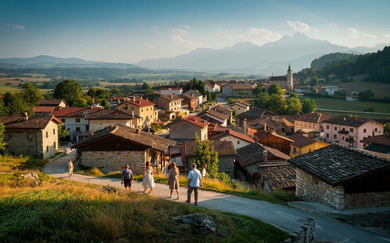 Poletna pokrajina v Sloveniji z žgočim soncem in občutkom vročine.