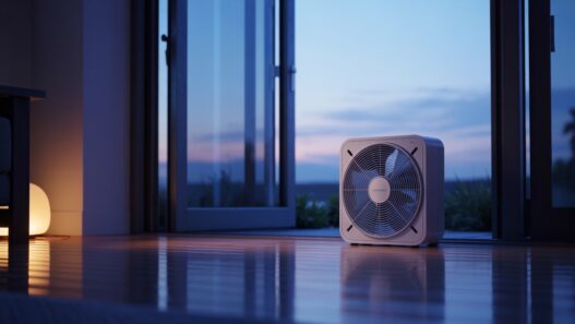 Pravilna uporaba ventilatorja za hlajenje stanovanja z izpihovanjem vročega zraka skozi okno.