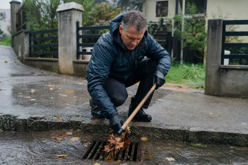 Čiščenje odtokov in žlebov pred napovedanimi nalivi zmanjša nevarnost zalitja
