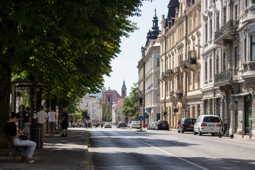 Pregreta asfaltna ulica v Ljubljani poleti